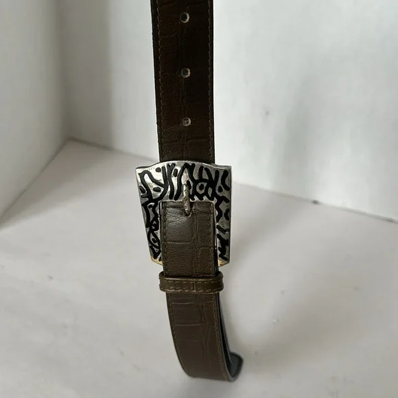 Gianni Versace Vintage Unisex Brown Belt Silver Buckle Size  display picture 2